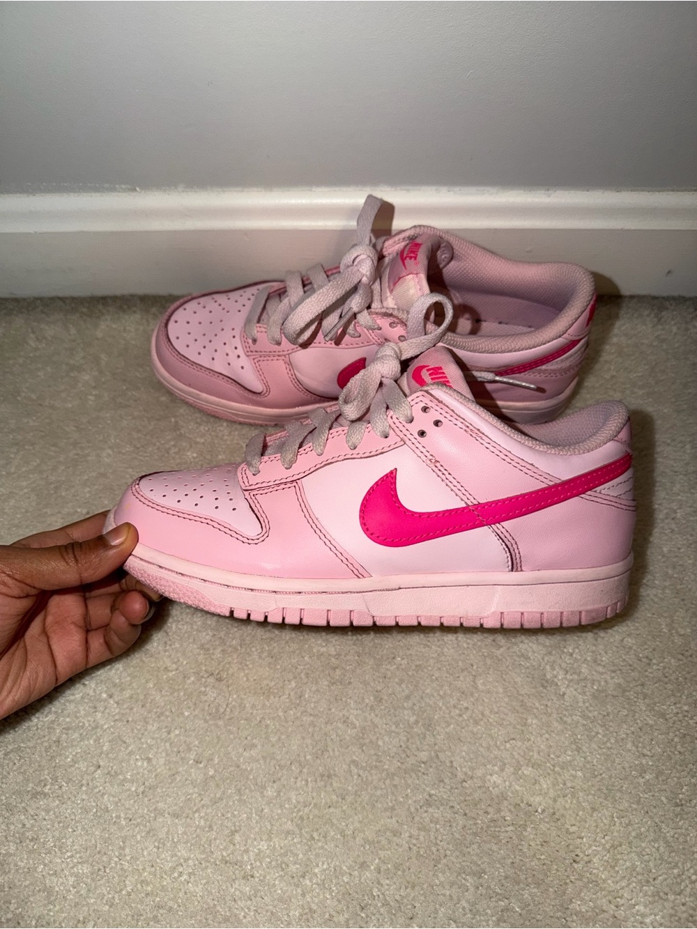 Nike' Pink Low-Top Sneakers with Hot Pink Swoosh